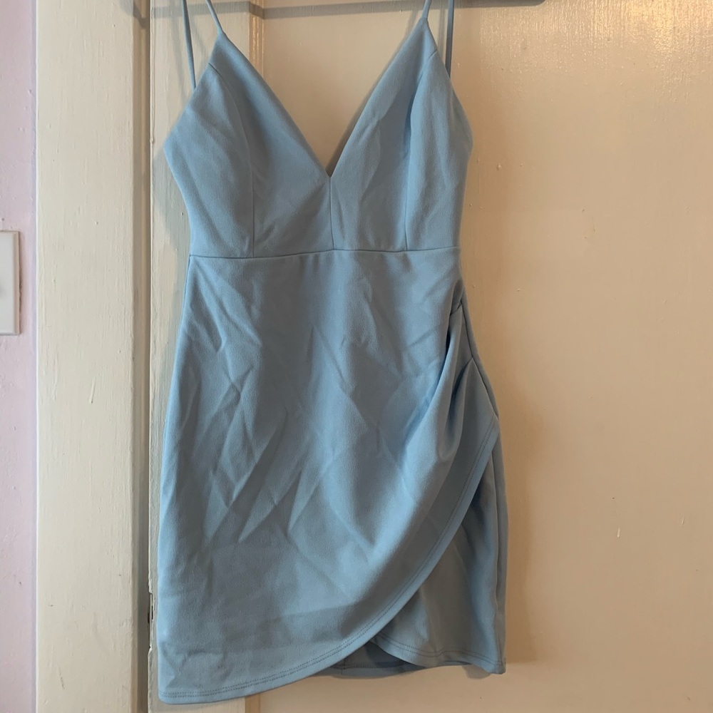 Light blue wrap front minidress
